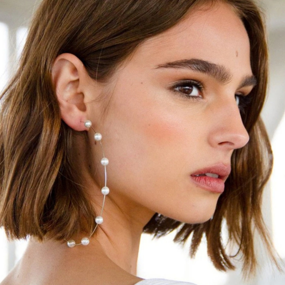 Huge 4.5" Pearl Gold Hoops Thin Oversized Hoop Statement Earrings New Bohemian